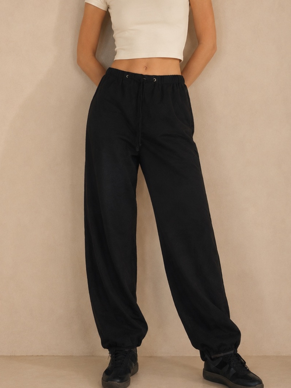 Vtg Urban Groove Black Parachute Harem Soft Straight Wide Leg Cargo Pants